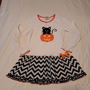 Ann Loren girls size 9/10 tunic Halloween design pumpkin black cat